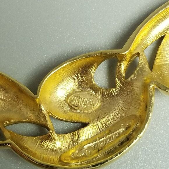 Vintage Trifari Kunio Matsumoto Necklace Abstract Gold Tone Collar Omega Chain - Picture 5 of 10